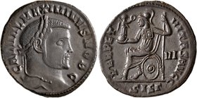 Maximinus II, as Caesar, 305-309. Follis (Bronze, 27 mm, 9.06 g, 6 h), Siscia, circa 305-307. GAL VAL MAXIMINVS NOB C Laureate head of Maximinus II to...