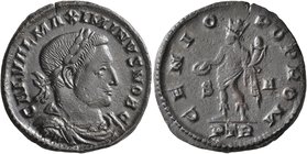 Maximinus II, as Caesar, 305-309. Follis (Bronze, 25 mm, 6.29 g, 12 h), Treveri, circa summer 307. GAL VAL MAXIMINVS NOB C Laureate, draped and cuiras...