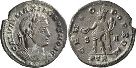 Maximinus II, as Caesar, 305-309. Follis (Bronze, 25 mm, 6.00 g, 12 h), Treveri, circa summer 307. GAL VAL MAXIMINVS NOB C Laureate and cuirassed bust...