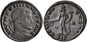 Maximinus II, 310-313. Follis (Bronze, 24 mm, 6.74 g, 6 h), Siscia, circa 309-310. IMP MAXIMINVS P F AVG Laureate head of Maximinus II to right. Rev. ...