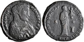 Maximinus II, 310-313. Follis (Bronze, 23 mm, 7.38 g, 1 h), Antiochia, 310. MAXIMIN-VS NOB CAES Laureate, half-length bust of Maximinus II to right, w...