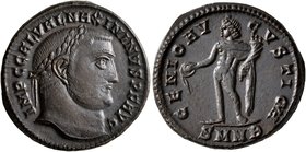 Maximinus II, 310-313. Follis (Bronze, 22 mm, 5.88 g, 1 h), Nicomedia, 310-311. IMP C GAL VAL MAXIMINVS P F AVG Laureate head of Maximinus II to right...