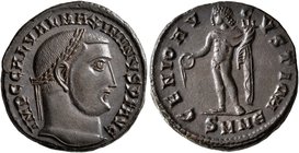 Maximinus II, 310-313. Follis (Bronze, 21 mm, 5.95 g, 6 h), Nicomedia, 310-311. IMP C GAL VAL MAXIMINVS P F AVG Laureate head of Maximinus II to right...