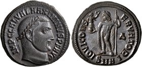 Maximinus II, 310-313. Follis (Bronze, 23 mm, 5.42 g, 1 h), Nicomedia, circa 311. IMP C GAL VAL MAXIMINVS P F AVG Laureate head of Maximinus II to rig...