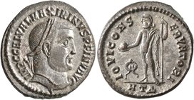 Maximinus II, 310-313. Follis (Silvered bronze, 23 mm, 4.95 g, 5 h), Heraclea, circa 312. IMP C GAL VAL MAXIMINVS P F INV AVG Laureate head of Maximin...