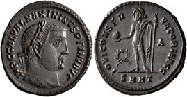 Maximinus II, 310-313. Follis (Bronze, 23 mm, 5.15 g, 6 h), Heraclea, circa 312. IMP C GAL VAL MAXIMINVS P F INV AVG Laureate head of Maximinus II to ...