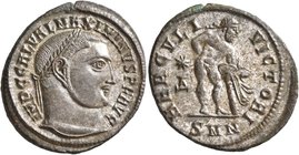 Maximinus II, 310-313. Follis (Silvered bronze, 23 mm, 3.91 g, 1 h), Nicomedia, circa 312. IMP C GAL VAL MAXIMINVS P F AVG Laureate head of Maximinus ...