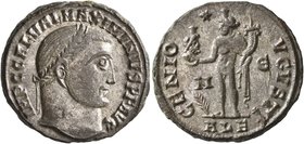 Maximinus II, 310-313. Follis (Silvered bronze, 22 mm, 5.31 g, 1 h), Alexandria, 312. IMP C GAL VAL MAXIMINVS P F AVG Laureate head of Maximinus II to...