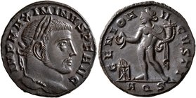 Maximinus II, 310-313. Follis (Bronze, 21 mm, 4.11 g, 7 h), Aquileia, 312-313. IMP MAXIMINVS P F AVG Laureate head of Maximinus II to right. Rev. GENI...