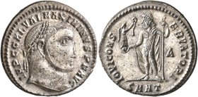 Maximinus II, 310-313. Follis (Silvered bronze, 22 mm, 4.92 g, 12 h), Heraclea, early 313. IMP C GAL VAL MAXIMINVS P F AVG Laureate head of Maximinus ...