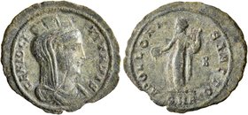 Time of Maximinus II, 310-313. Follis (Bronze, 19 mm, 1.14 g, 11 h), Antiochia on the Orontes. GENIO CI-VITATIS Turreted, veiled and draped bust of th...