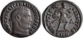 Licinius I, 308-324. Follis (Bronze, 22 mm, 5.17 g, 1 h), Nicomedia, circa 311. IMP C VAL LICIN LICINIVS P F AVG Laureate head of Licinius I to right....