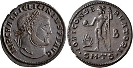 Licinius I, 308-324. Follis (Bronze, 25 mm, 4.84 g, 6 h), Thessalonica, circa 312. IMP C VAL LIC LICINIVS P F AVG Laureate head of Licinius I to right...