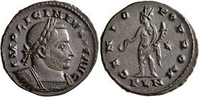 Licinius I, 308-324. Follis (Bronze, 22 mm, 4.47 g, 7 h), Londinium, mid 310-late 312. IMP LIC LICINIVS P F AVG Laureate and cuirassed bust of Liciniu...