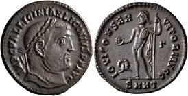 Licinius I, 308-324. Follis (Bronze, 22 mm, 3.99 g, 11 h), Heraclea, circa 312. IMP C VAL LICINIAN LICINIVS P F AVG Laureate head of Licinius I to rig...