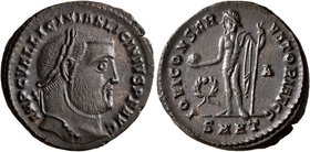 Licinius I, 308-324. Follis (Bronze, 23 mm, 4.81 g, 6 h), Heraclea, circa 312. IMP C VAL LICINIAN LICINIVS P F AVG Laureate head of Licinius I to righ...