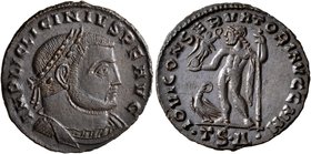 Licinius I, 308-324. Follis (Bronze, 22 mm, 3.91 g, 7 h), Thessalonica, circa 312-313. IMP LIC LICINIVS P F AVG Laureate, draped and cuirassed bust of...