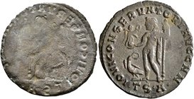 Licinius I (?), 308-324. Follis (Bronze, 24 mm, 2.90 g, 11 h), brockage mint error, Thessalonica, circa 312-313. Incuse of reverse. Rev. IOVI CONSERVA...