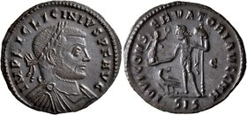 Licinius I, 308-324. Follis (Bronze, 24 mm, 3.92 g, 6 h), Siscia, early 313. IMP LIC LICINIVS P F AVG Laureate, draped and cuirassed bust of Licinius ...