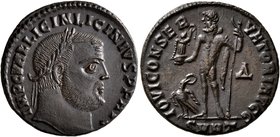 Licinius I, 308-324. Follis (Bronze, 21 mm, 4.28 g, 1 h), Heraclea, early 313. IMP C VAL LICIN LICINIVS P F AVG Laureate head of Licinius I to right. ...