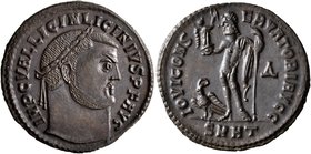 Licinius I, 308-324. Follis (Bronze, 23 mm, 3.58 g, 11 h), Heraclea, early 313. IMP C VAL LICIN LICINIVS P F AVG Laureate head of Licinius I to right....