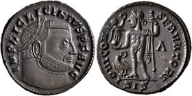 Licinius I, 308-324. Follis (Bronze, 21 mm, 3.25 g, 7 h), Siscia, 313-315. IMP LIC LICINIVS P F AVG Laureate head of Licinius I to right. Rev. IOVI CO...