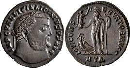 Licinius I, 308-324. Follis (Bronze, 22 mm, 3.26 g, 11 h), Heraclea, 315-316. IMP C VAL LICIN LICINIVS P F AVG Laureate head of Licinius I to right. R...