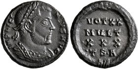 Licinius I, 308-324. Follis (Bronze, 18 mm, 2.86 g, 6 h), Thessalonica, 318-319. IMP LICI-NIVS AVG Laureate and cuirassed bust of Licinius I to right....