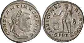Constantine I, 307/310-337. Follis (Silvered bronze, 24 mm, 5.44 g, 7 h), Thessalonica, circa 312. CONSTANTINVS P F AVG Laureate head of Constantine I...