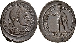 Constantine I, 307/310-337. Follis (Bronze, 24 mm, 3.88 g, 12 h), Ostia, 312-313. IMP C CONSTANTINVS P F AVG Laureate and cuirassed bust of Constantin...