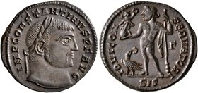 Constantine I, 307/310-337. Follis (Bronze, 22 mm, 3.40 g, 1 h), Siscia, early 313. IMP CONSTANTINVS P F AVG Laureate head of Constantine I to right. ...