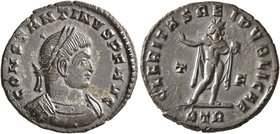 Constantine I, 307/310-337. Follis (Bronze, 19 mm, 2.86 g, 6 h), Treveri, 317. CONSTANTINVS P F AVG Laureate and cuirassed bust of Constantine I to ri...