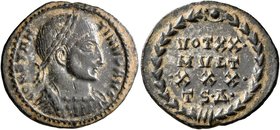 Constantine I, 307/310-337. Follis (Bronze, 20 mm, 2.75 g, 6 h), Thessalonica, 318-319. CONSTAN-TINVS AVG Laureate and cuirassed bust of Constantine I...