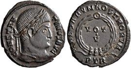 Constantine I, 307/310-337. Follis (Bronze, 18 mm, 2.58 g, 1 h), Treveri, but likely a contemporary imitation, after 320. CONSTAN-TINVS AVG Laureate h...