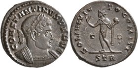 Constantine I, 307/310-337. Follis (Bronze, 19 mm, 3.68 g, 6 h), Treveri, 320-321. CONSTANTINVS P F AVG Laureate and cuirassed bust of Constantine I t...