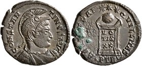 Constantine I, 307/310-337. Follis (Bronze, 19 mm, 2.62 g, 6 h), Treveri, 323. CONSTAN-TINVS AVG Helmeted, draped and cuirassed bust of Constantine I ...