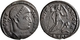 Constantine I, 307/310-337. Follis (Bronze, 18 mm, 2.11 g, 1 h), a contemporary imitation of an issue from Treveri, after 323. CONSTAN-TINVS AVG Laure...