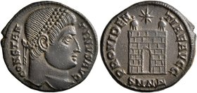 Constantine I, 307/310-337. Follis (Bronze, 19 mm, 3.03 g, 1 h), Nicomedia, 324-325. CONSTANTINVS AVG Pearl-diademed head of Constantine I to right. R...
