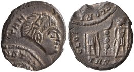 Constantine I, 307/310-337. Follis (Bronze, 15 mm, 1.80 g, 6 h), a contemporary imitation of an issue from Treveri, after 335. [CON]STANTI[NVS MAX AVG...