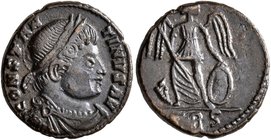 Constantine I, 307/310-337. Follis (Bronze, 16 mm, 2.45 g, 7 h), a contemporary imitation of an issue from Treveri, after 330. CONSTANTINVS AVG Laurea...