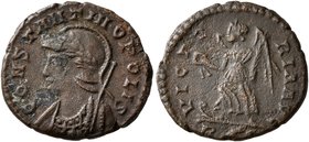 Commemorative Series, 330-354. Follis (Bronze, 15 mm, 2.00 g, 12 h), Rome, 337-March 340. CONSTANTINOPOLIS Helmeted, laureate and mantled bust of Cons...