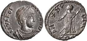 Helena, Augusta, 324-328/30. Follis (Bronze, 16 mm, 1.67 g, 7 h), a contemporary imitation of an issue from Treveri, after 326. IIVIEOI [...] AVG Laur...