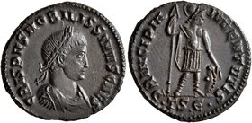 Crispus, Caesar, 316-326. Follis (Bronze, 21 mm, 3.53 g, 6 h), Thessalonica, 317-318. CRISPVS NOBILISSIMVS CAES Laureate, draped and cuirassed bust of...