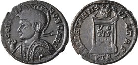 Crispus, Caesar, 316-326. Follis (Bronze, 18 mm, 2.00 g, 7 h), a contemporary imitation of an issue from Treveri, after 323. CRISPVS NOB CAES Helmeted...