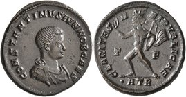 Constantine II, as Caesar, 316-337. Follis (Bronze, 20 mm, 4.00 g, 6 h), Treveri, 317. CONSTANTINVS IVN NOB CAES Bare-headed, draped and cuirassed bus...