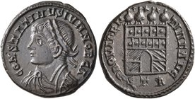 Constantine II, as Caesar, 316-337. Follis (Bronze, 18 mm, 3.16 g, 11 h), a contemporary imitation of an issue from Treveri, after 325. CONSTATINVS IV...