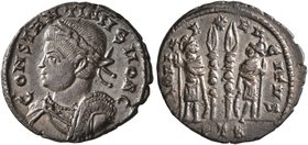 Constantine II, as Caesar, 316-337. Follis (Bronze, 17 mm, 1.94 g, 7 h), a contemporary imitation of an issue from Treveri, after 330. CONSTANTINVS NO...