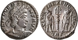 Constans, 337-350. Follis (Bronze, 15 mm, 1.81 g, 11 h), Treveri, 337-340. FL IVL CONSTANS AVG Laureate, draped and cuirassed bust of Constans to righ...
