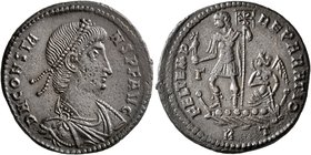 Constans, 337-350. Follis (Bronze, 23 mm, 5.37 g, 1 h), Rome, 348-350. D N CONSTA-NS P F AVG Pearl-diademed, draped and cuirassed bust of Constans to ...