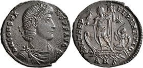 Constans, 337-350. Follis (Bronze, 23 mm, 4.25 g, 6 h), Antiochia, 348-350. D N CONSTA-NS P F AVG Pearl-diademed, draped and cuirassed bust of Constan...